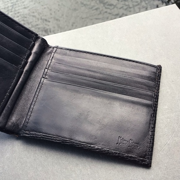 Neiman Marcus Slim Signature Lizard Wallet Made in USA Black - Picture 7 of 15